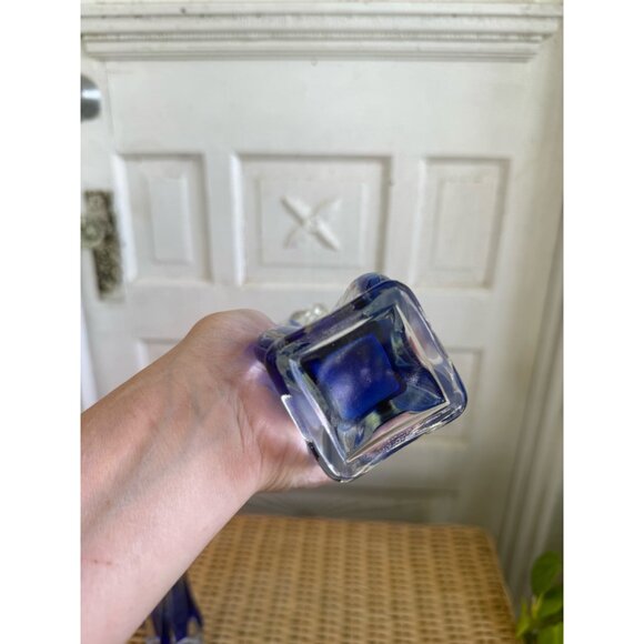 Vintage MCM Pair Clear Art Glass Cobalt Blue Swung Vases 10" - Picture 3 of 8